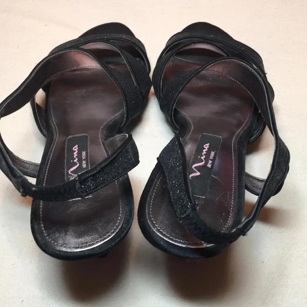 Nina New York black glitter strappy heels sz 7.5 shoes